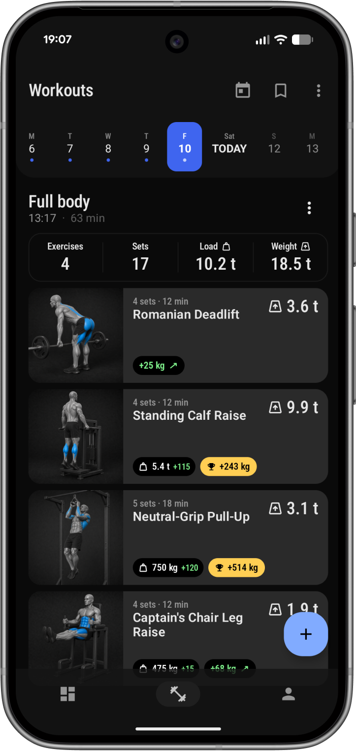 Workouts screen